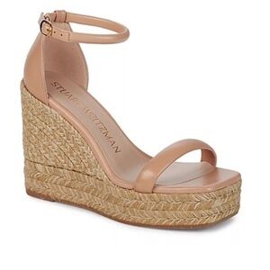 Stuart Weitzman Leather Nudist Espadrille Wedge Sandal